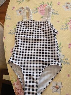 Kids Black and White One-Piece Swimsuit - 4-5T